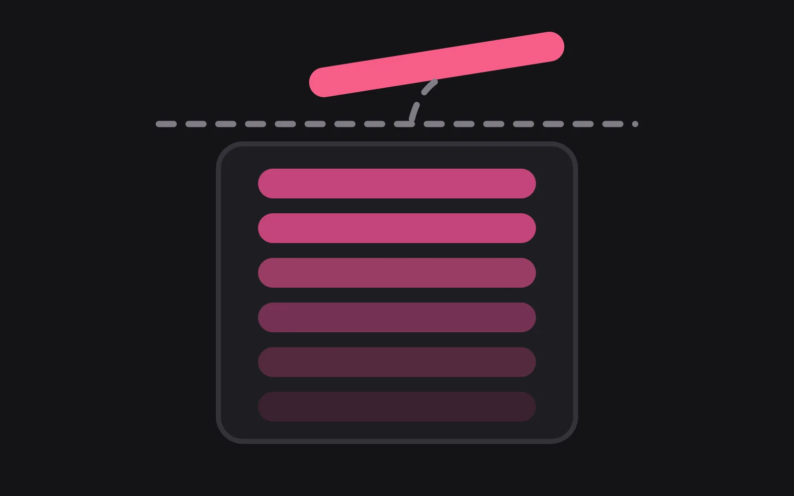 A bounded container stacked full of pale memory tiles, with one deep-coloured tile pushed out over a dashed line at the top