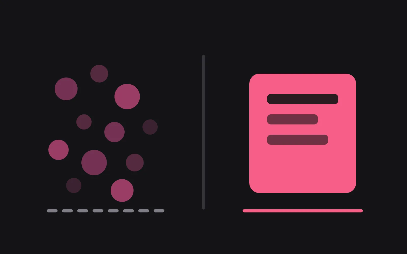 On the left, a scatter of small coins adding up to an unclear total; on the right, a single solid block representing one subscription